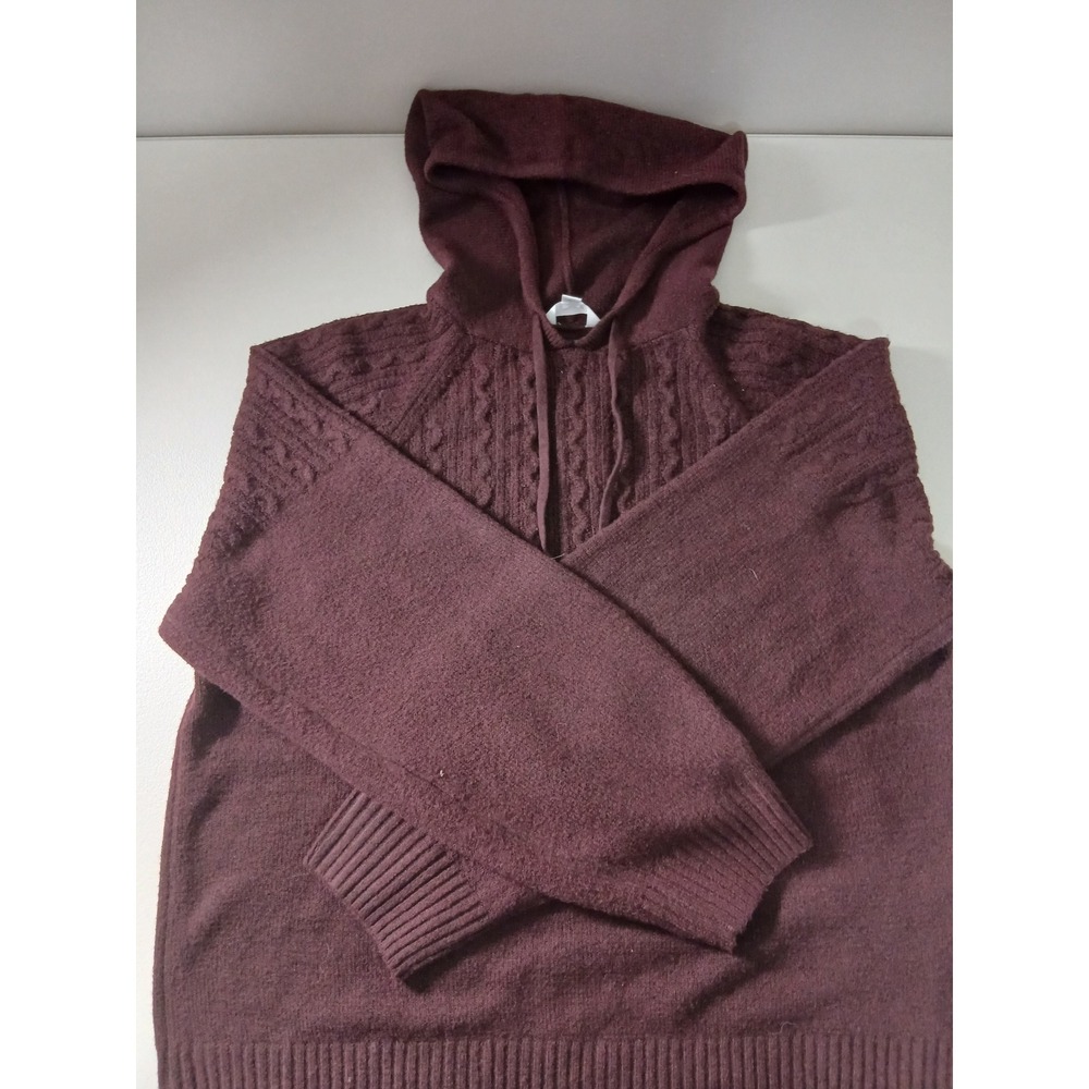 Time and Tru Womens Burgundy Cable Knit Hooded Sweater Size L 12-14 Pullover